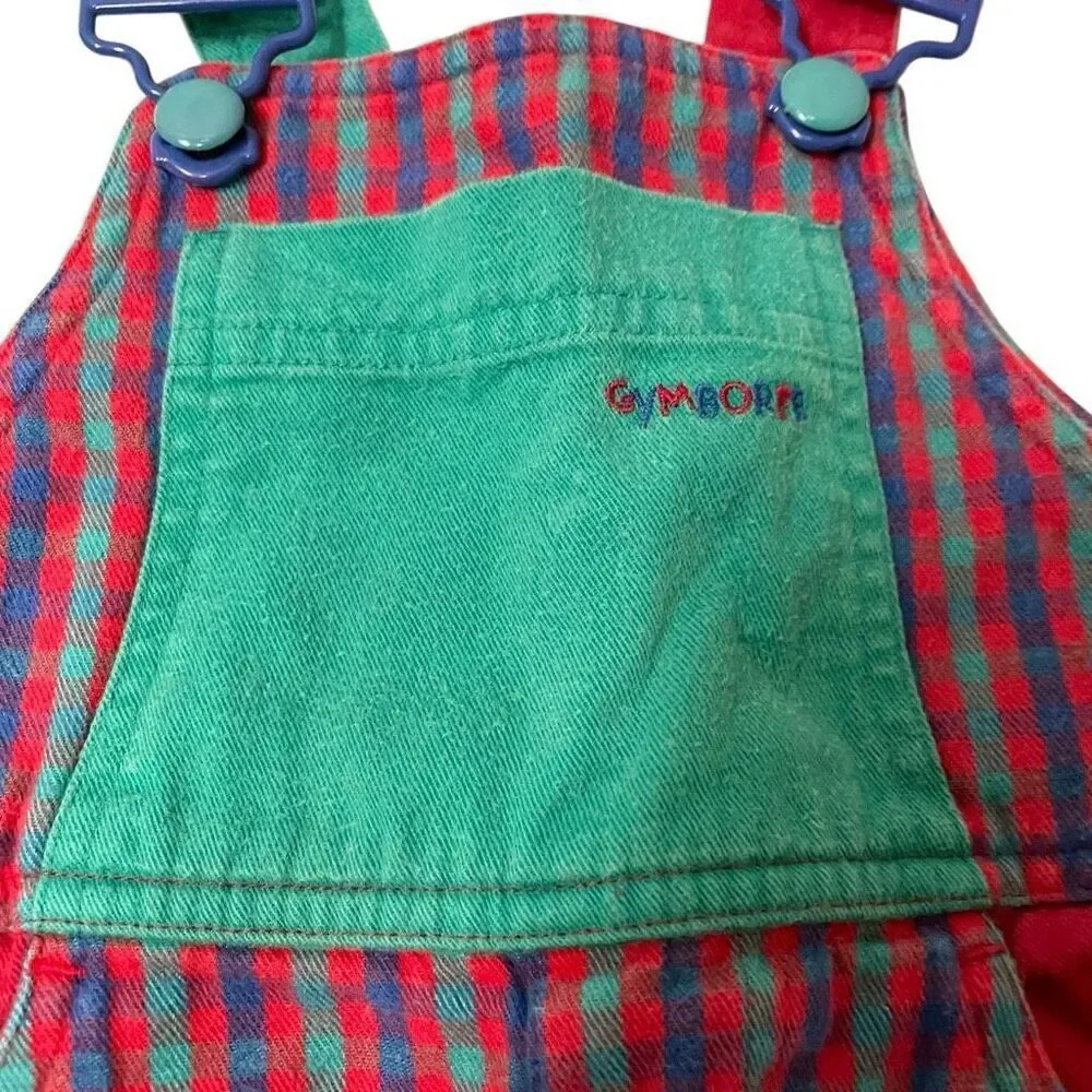 Vintage Gymboree‎ Color Block Overalls Size S Plaid Cotton Rainbow Tag